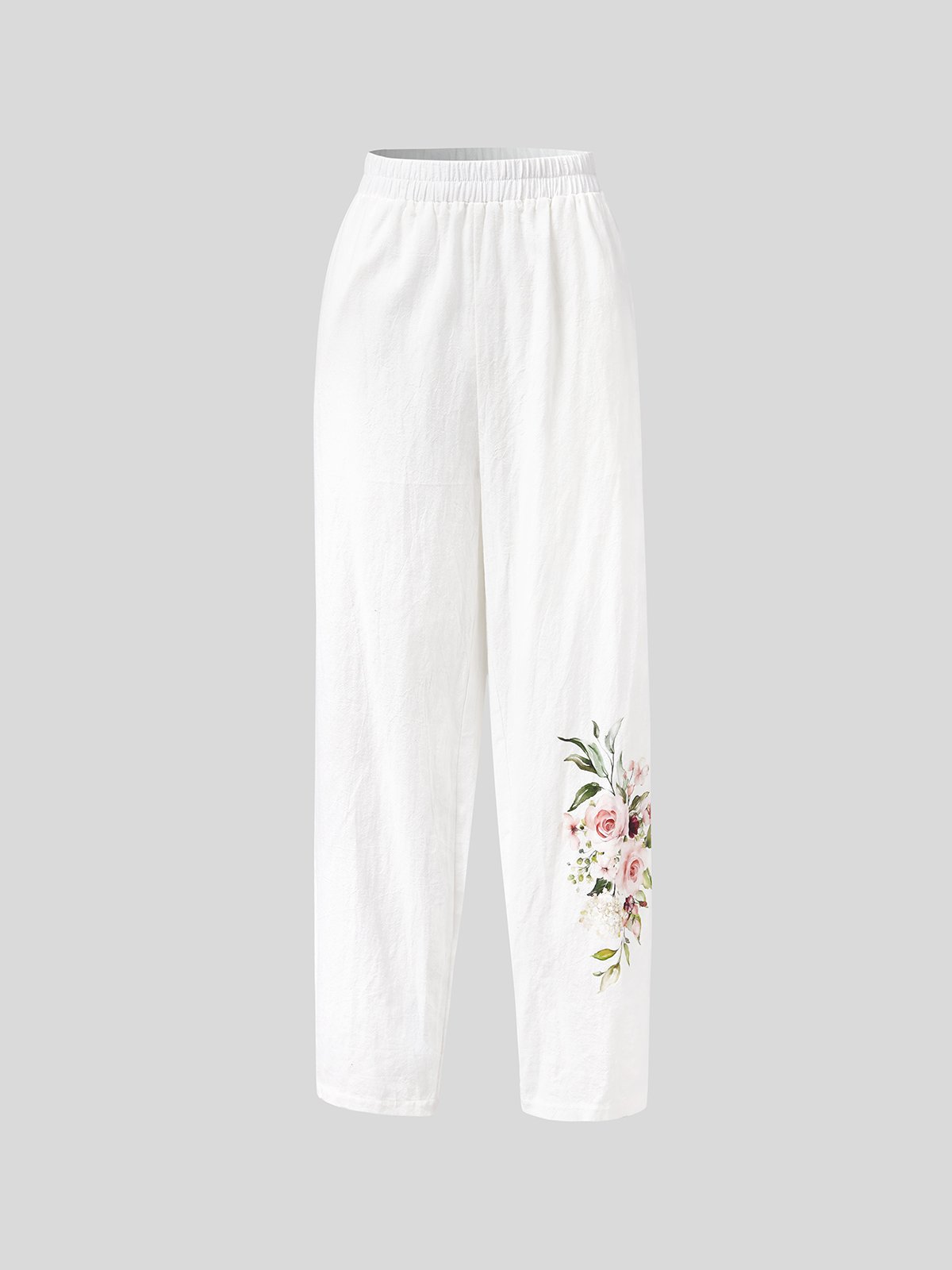 Boho Linné Lösa Blommig Tillfällig Byxor