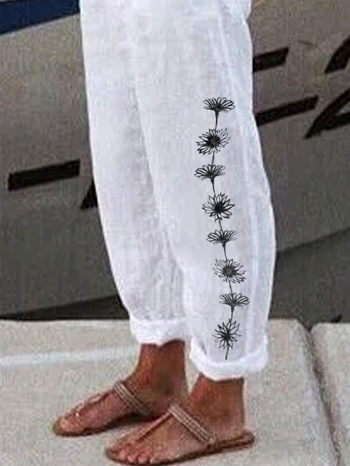 Tillfällig Lossa Fickor Blommig Byxor