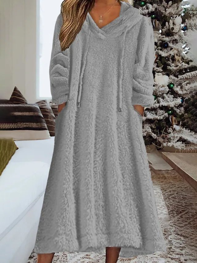 Lösa Ludd/granulär fleece Tyg Luvtröja Tillfällig Klänning