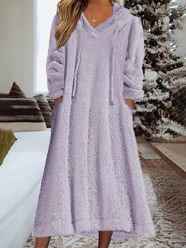 Lösa Ludd/granulär fleece Tyg Luvtröja Tillfällig Klänning