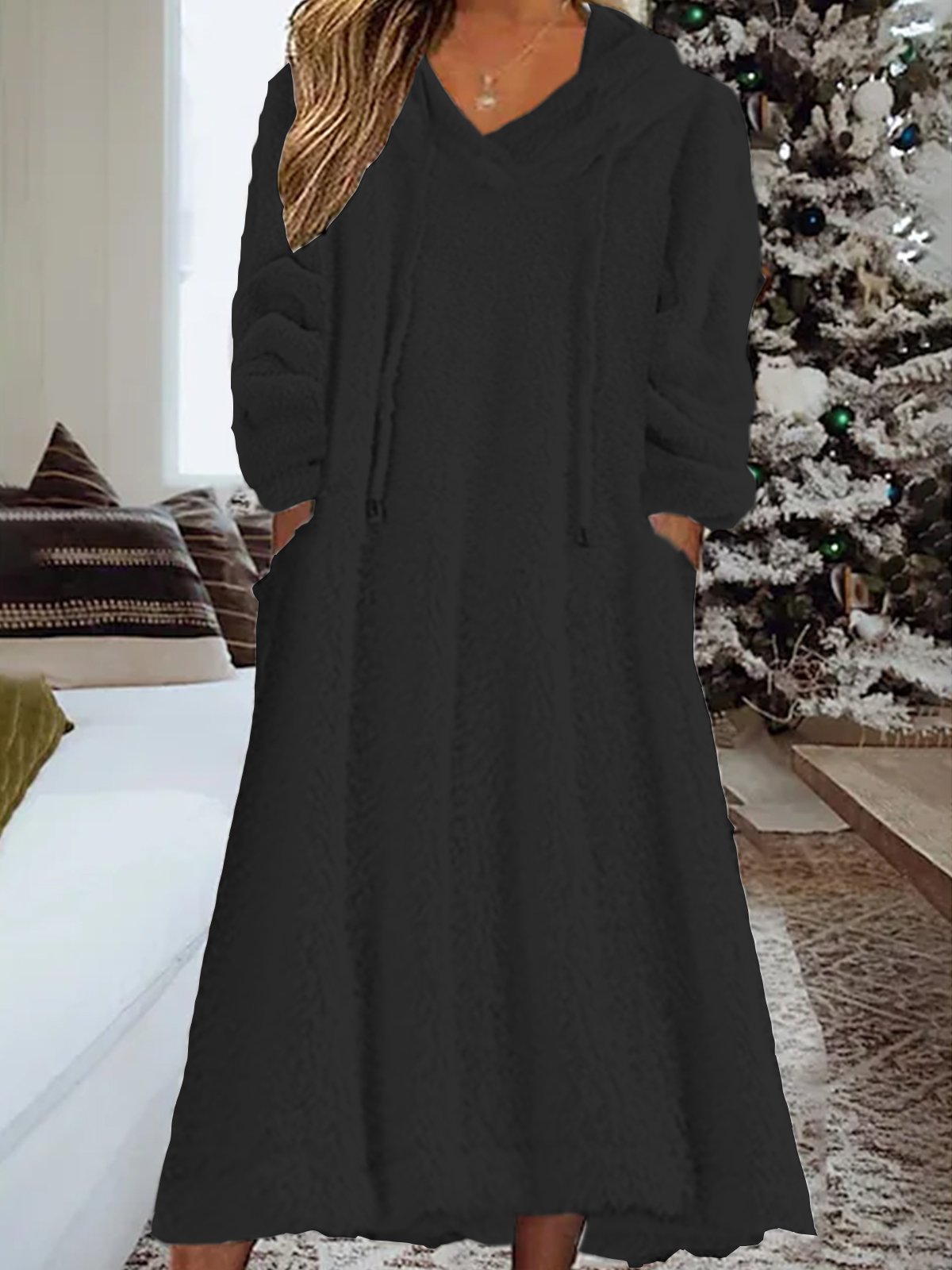 Lösa Ludd/granulär fleece Tyg Luvtröja Tillfällig Klänning