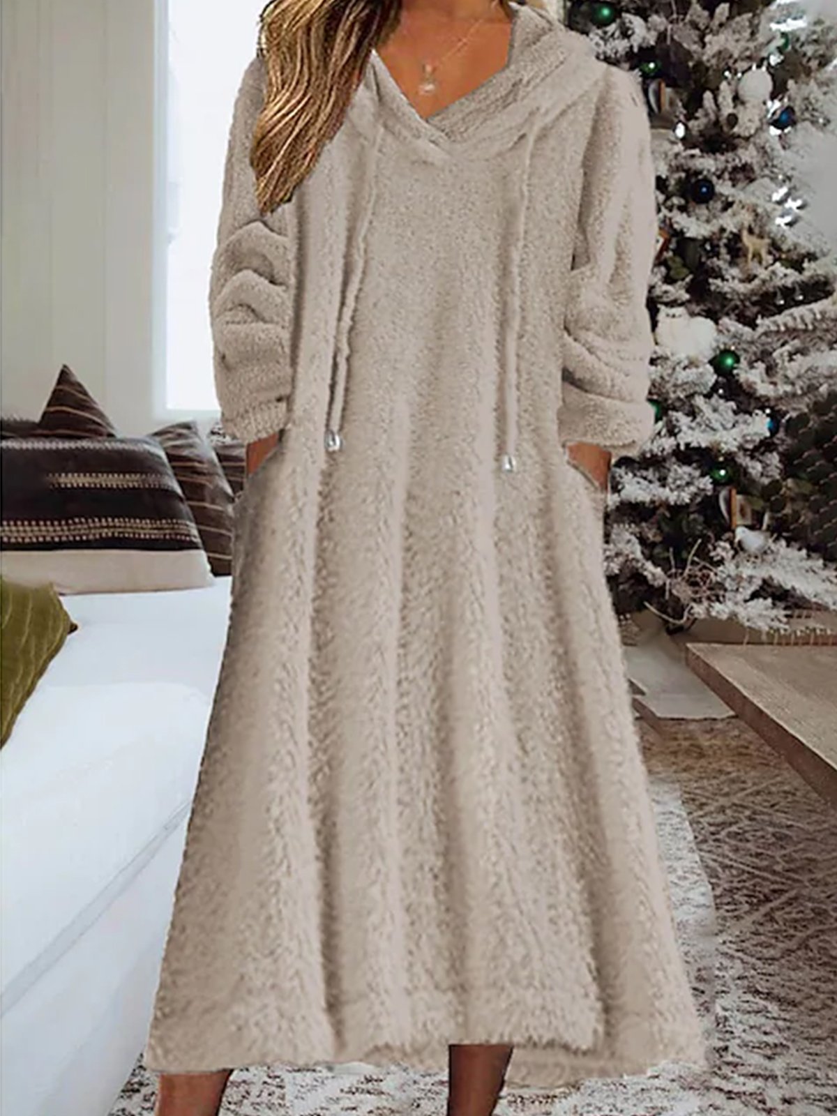 Lösa Ludd/granulär fleece Tyg Luvtröja Tillfällig Klänning