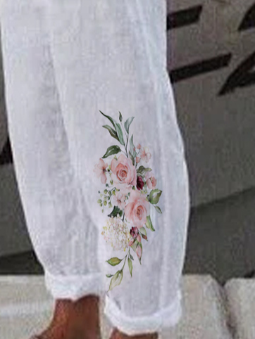 Boho Linné Lösa Blommig Tillfällig Byxor