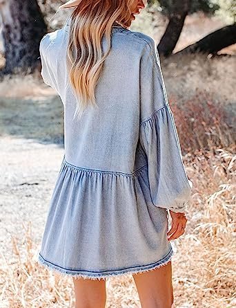 Tillfällig Fransad Denim Skjorta Klänningar Semester Damkläder