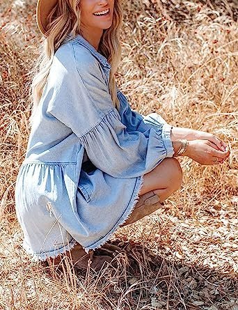 Tillfällig Fransad Denim Skjorta Klänningar Semester Damkläder