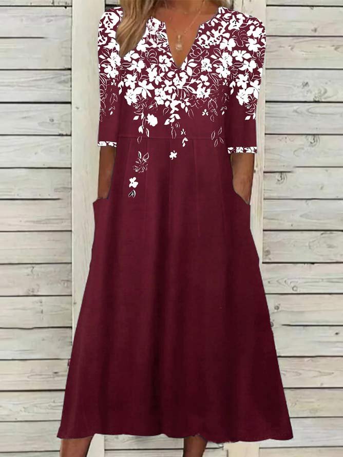 Elegant Lösa Blommig Klänning