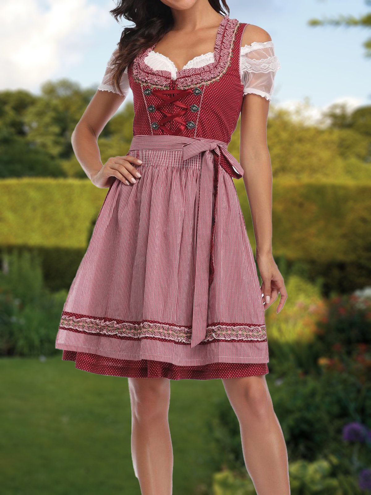 Dirndl Oktoberfest Semester Pläd Regelbunden passa Klänning
