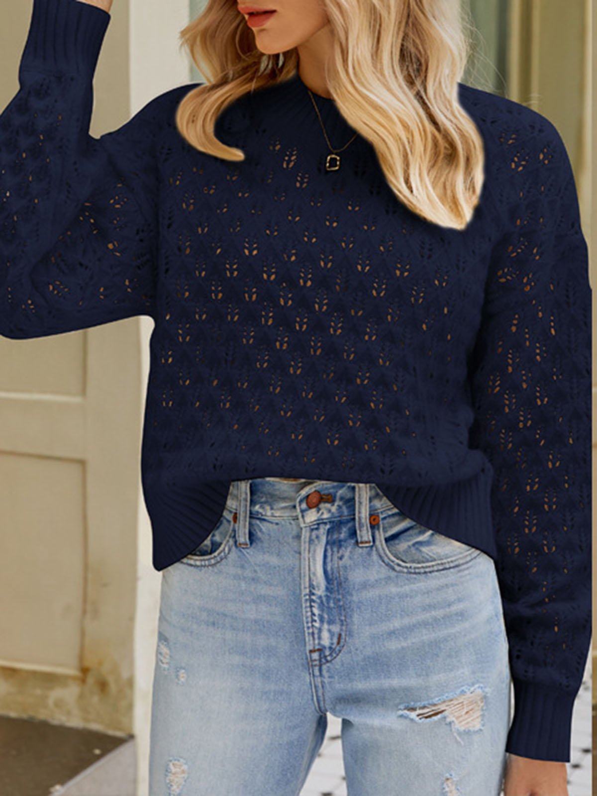 Tillfällig Enkel Crew Neck Regelbunden passa Tröja