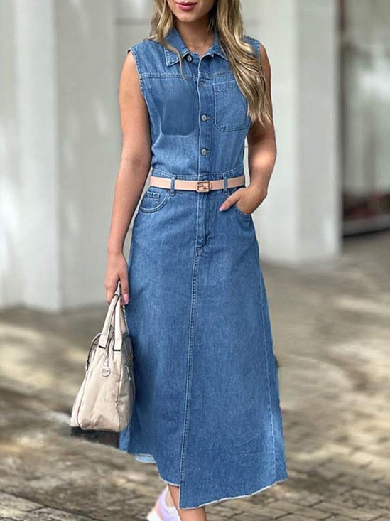 Enkel Regelbunden passa Denim Tillfällig Denim Klänning