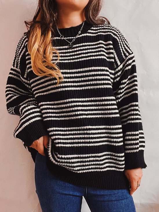 Tillfällig Randig Crew Neck Regelbunden passa Tröja
