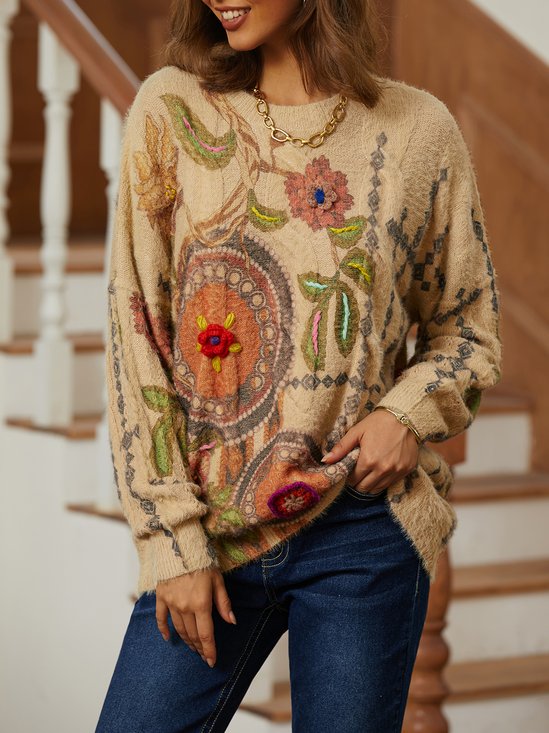 Tillfällig Blommig Regelbunden passa Crew Neck Tröja