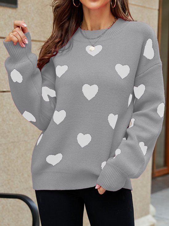 Hjärta/Codate Crew Neck Tillfällig Lösa Tröja