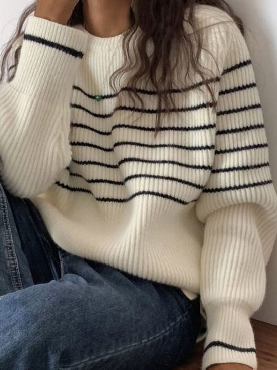 Tillfällig Randig Lösa Crew Neck Tröja