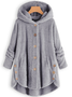 MYSIGT Långärmad Skinna Hooded Suddig Asymmetrisk Fålla Knapp Teddy Björn Täcka