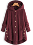 MYSIGT Långärmad Skinna Hooded Suddig Asymmetrisk Fålla Knapp Teddy Björn Täcka