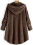 MYSIGT Långärmad Skinna Hooded Suddig Asymmetrisk Fålla Knapp Teddy Björn Täcka