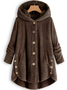 MYSIGT Långärmad Skinna Hooded Suddig Asymmetrisk Fålla Knapp Teddy Björn Täcka