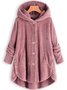 MYSIGT Långärmad Skinna Hooded Suddig Asymmetrisk Fålla Knapp Teddy Björn Täcka