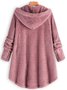 MYSIGT Långärmad Skinna Hooded Suddig Asymmetrisk Fålla Knapp Teddy Björn Täcka