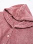 MYSIGT Långärmad Skinna Hooded Suddig Asymmetrisk Fålla Knapp Teddy Björn Täcka