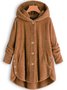 MYSIGT Långärmad Skinna Hooded Suddig Asymmetrisk Fålla Knapp Teddy Björn Täcka
