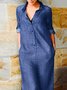 Falsk Denim Skjortkrage Tillfällig Lösa Denim Klänning Med Nej Bälte