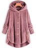 MYSIGT Långärmad Skinna Hooded Suddig Asymmetrisk Fålla Knapp Teddy Björn Täcka